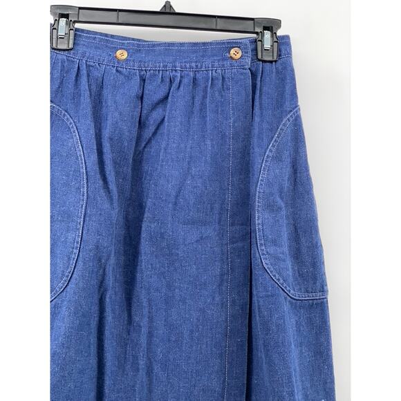 MADISON Women's Vintage 70's Blue Wrap Style A-Line Midi Skirt SZ 10 - Picture 3 of 11